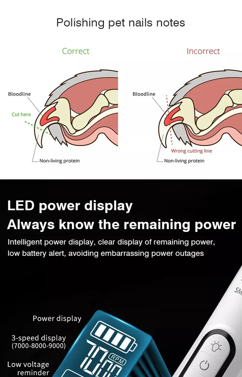 Electric Pet Nail Grinder With LED Light