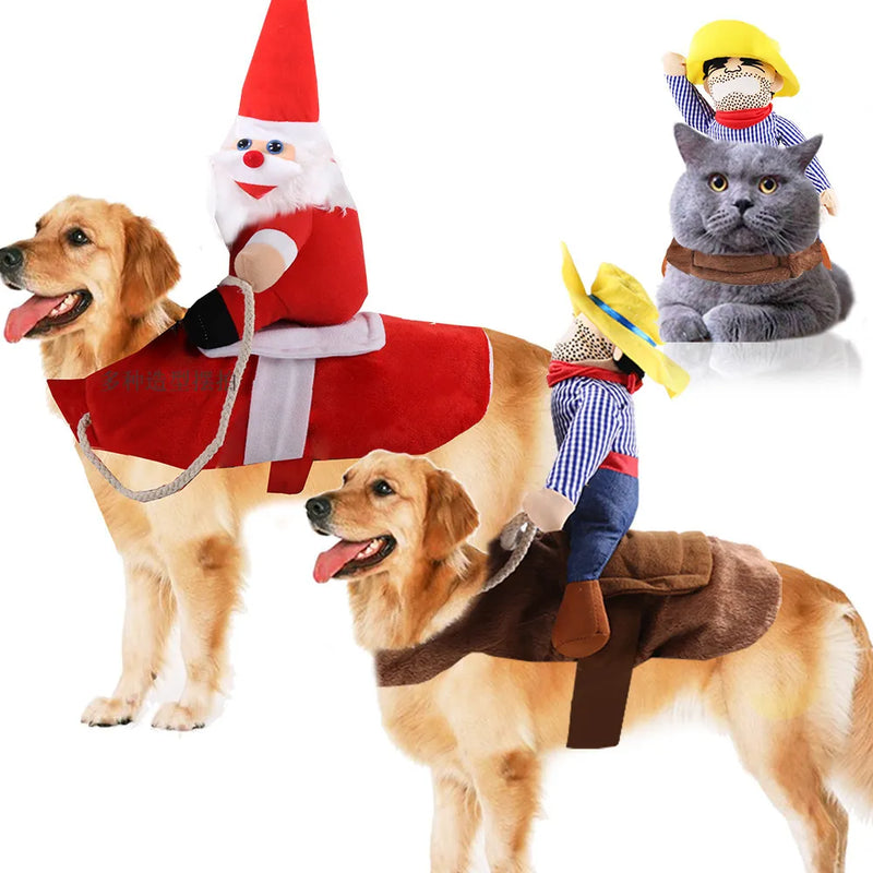 Pet Costume Cowboy and Santa Claus Rider